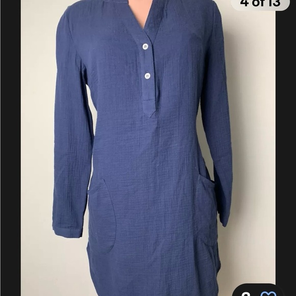 Soft Surroundings Navy Blue Cotton Top Tunic Size S 2 button Long Sleeve V-neck - Picture 2 of 12